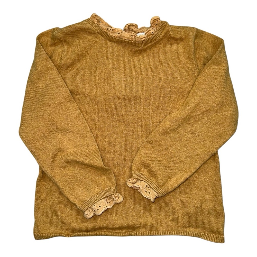 Gold H&M Long Sleeve Knit Sweater w/ Lace Eyelet Detail, 3T-4T toddler girl EUC